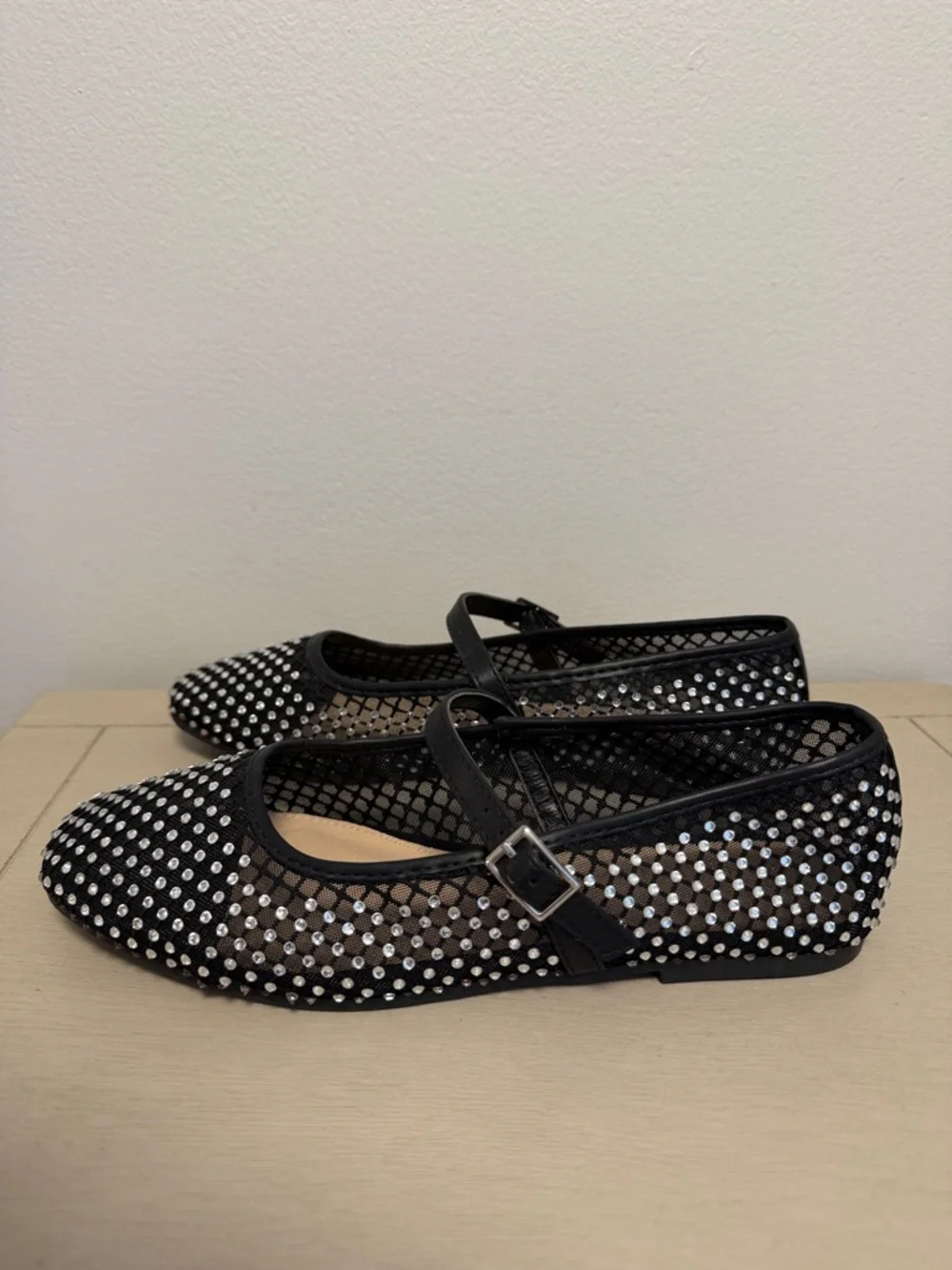 Black Mesh Rhinestone Studded Mary Jane Sincerely Jules Flats - Size 6.5 GUC - Picture 4 of 9